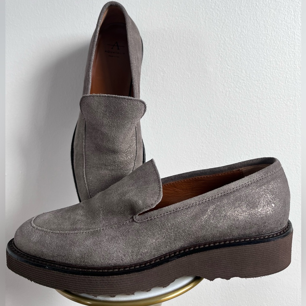 Aquatalia Metallic Suede Loafers Size 7.5